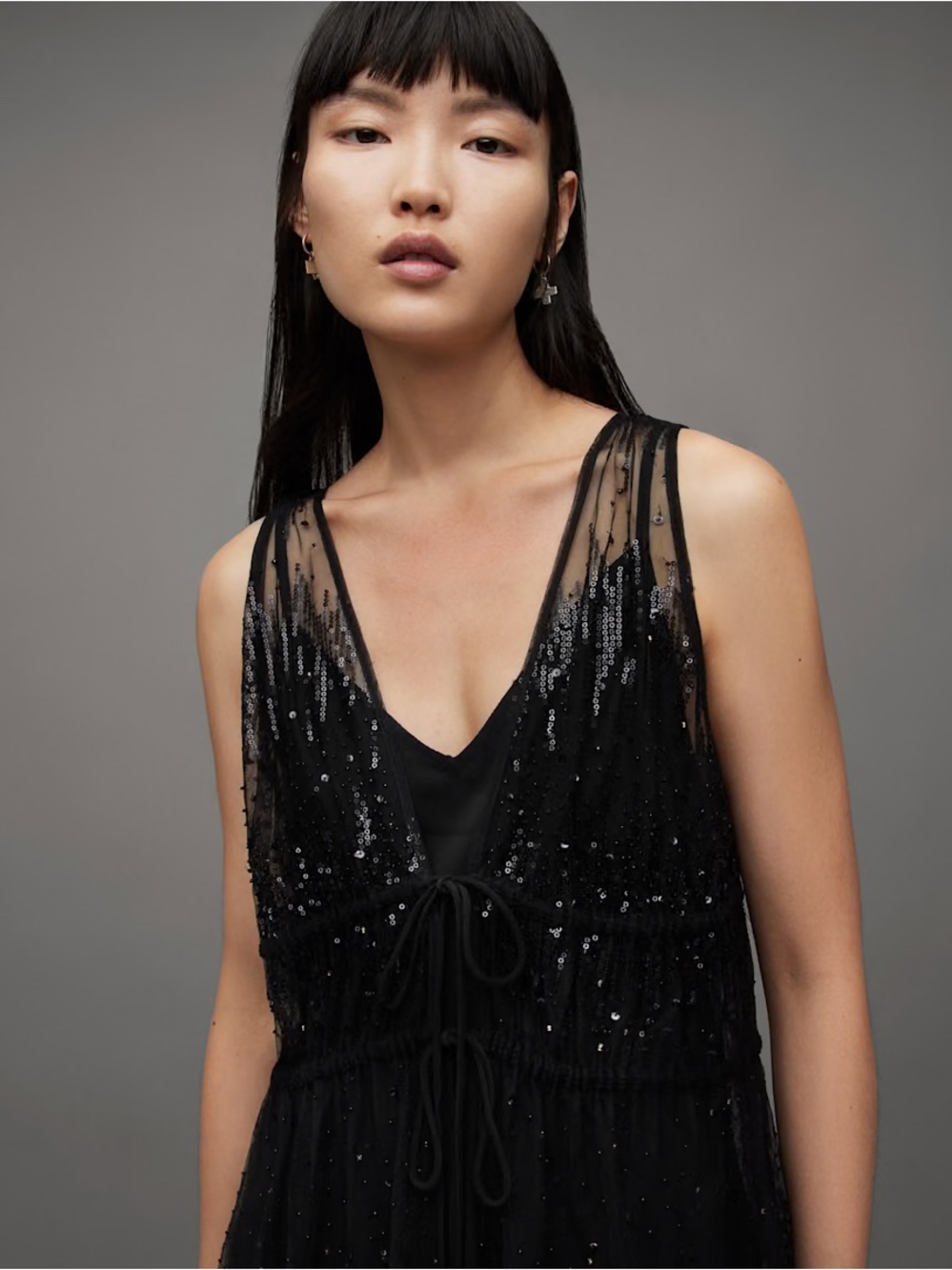 ALL SAINTS Robyn Embellished Black Sequin Tulle Maxi Dress NWT 6 - Picture 4 of 15